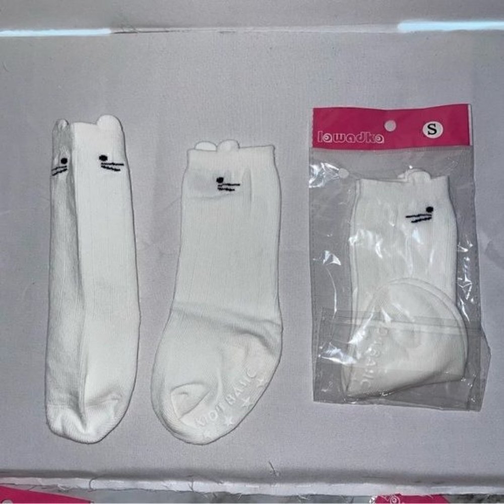 Socks Non-Slip Bottoms Newborn Baby Socks Knee Length Grip Cat Face Whiskers